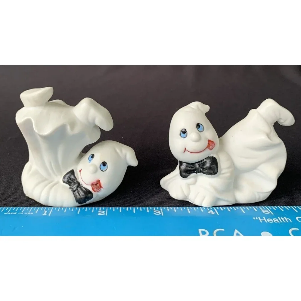 80s Vintage Halloween Ceramic Ghosts Tumbling Duo World of Gifts Imports Taiwan